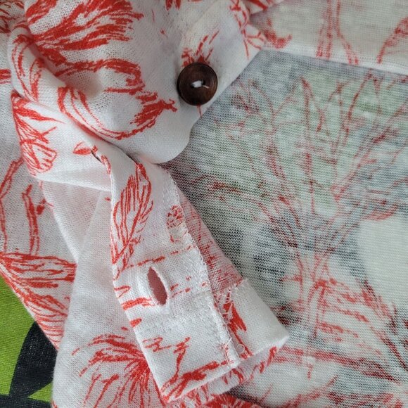 Joie womens medium white rusty orange red tropical print short sleeve linen top - Picture 6 of 9